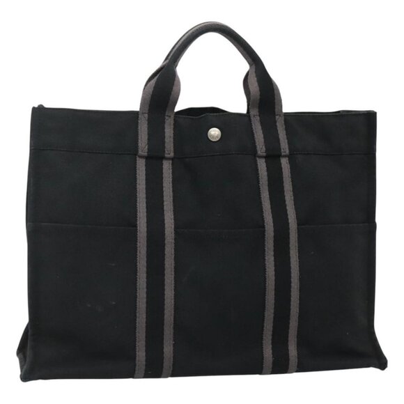 HERMES Fourre Tout MM Hand Bag Canvas Black - Picture 1 of 16